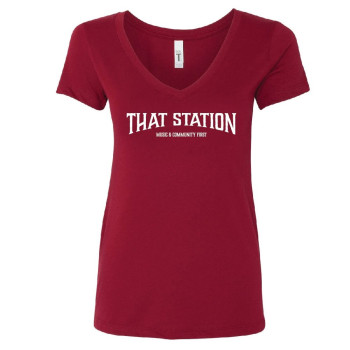 That Station Music & Community First Women's V-neck T - Cardinal