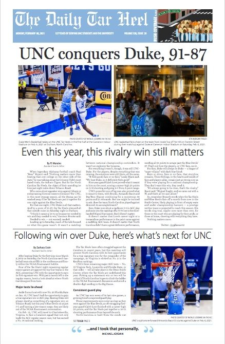 UNC Conquers Duke edition - Feb. 8, 2021 (2 copies)