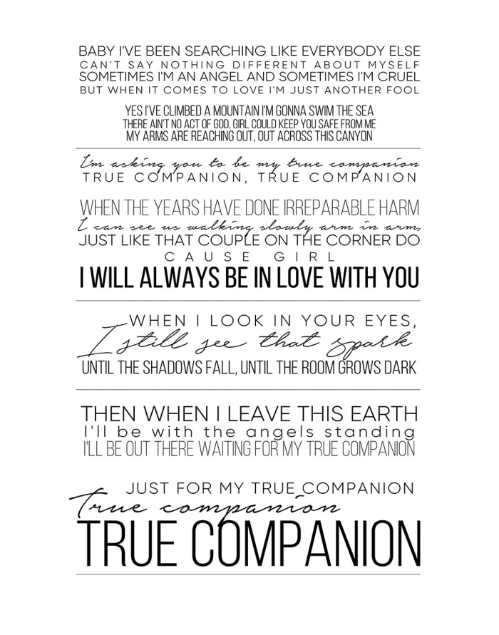 True Companion Lyric Print